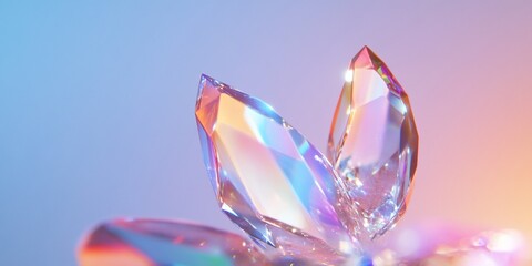 Close-up of sparkling crystal flower against a soft gradient background