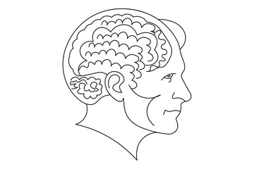 Human brain Continuous one line drawing of line art with psychology idea and vector illustration design



