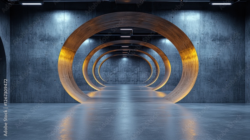 Poster illuminated tunnel with a bright light at the end creating a sense of depth and perspective