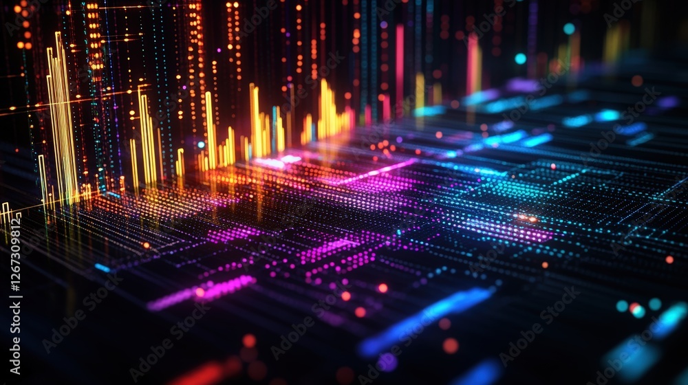 Aufkleber Abstract technology background featuring glowing lines and dots in a dynamic composition with depth and movement