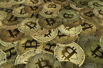 golden bitcoins as symbol of wealth