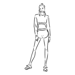 Vector fashion illustration of a beautiful girl in sports wear
