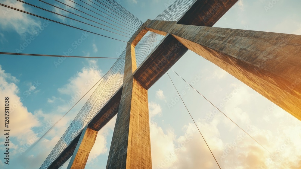 Poster dynamic angle of vasco da gama bridge from below, showcasing the intricate web of cables and support