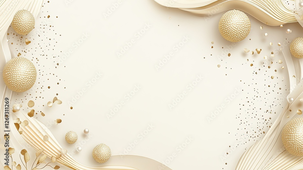 Poster elegant cream and gold design with scattered bokeh dots, creating a luxurious and sophisticated visu