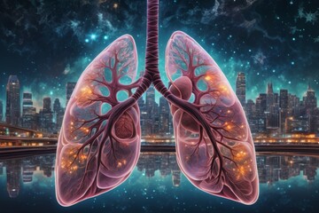 Artistic illustration of human lungs in an abstract style. A creative interpretation of the respiratory system with vivid colors and modern design, perfect for medical, educational, and artistic use