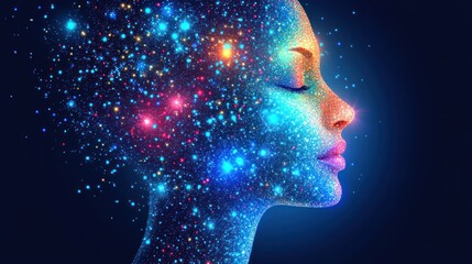 Obraz premium Cosmic woman profile, abstract, space, digital art