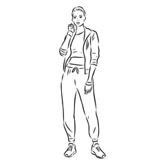 Vector fashion illustration of a beautiful girl in sports wear