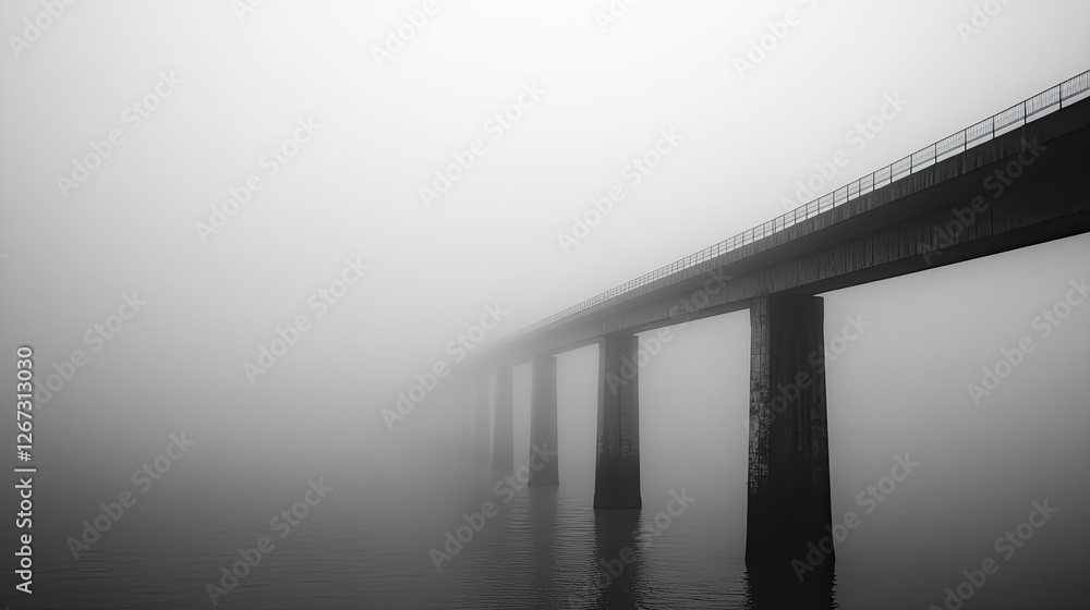 Poster foggy morning view of vasco da gama bridge, with mist enveloping its structure and creating an ether