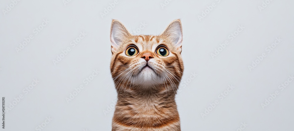 Aufkleber curious ginger cat with surprised expression on gray background ideal for pet projects.