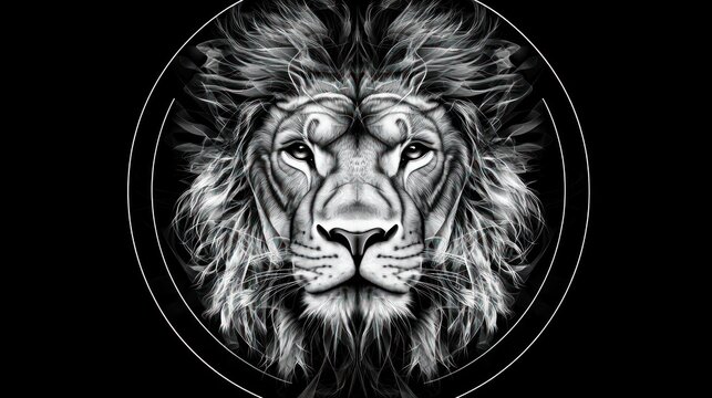 Majestic lion portrait, dark background, wildlife art, symbolic power