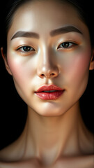 Portrait of beautiful asian woman on isolated dark background