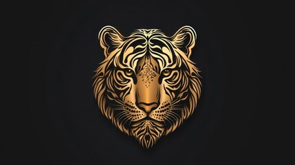 Graphic golden tiger head on black background for powerful imagery for brands and creative projects