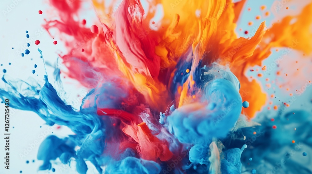 Poster colorful liquid is splashed into the air. isolated design with colorful paint splashes. a transparen