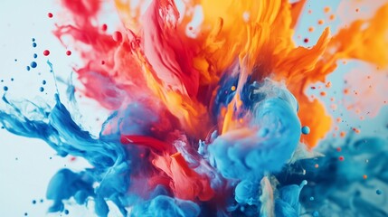 Fototapeta premium Colorful liquid is splashed into the air. Isolated design with colorful paint splashes. A transparent background is a generative element. Vivid liquid is sprayed into lifestyle the air.
