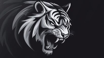 Growling tiger in grayscale over dark background. For posters, t-shirts, wildlife conservation