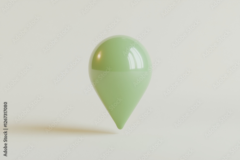 Poster abstract green teardrop: a singular teardrop-shaped object in a calming shade of green, rendered in 