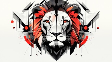 Geometric Lion Portrait, Abstract Background, Powerful Symbol, Design Element