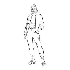 Vector fashion illustration of a beautiful girl in sports wear