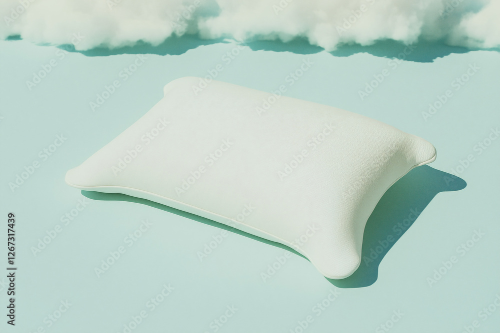 Poster pillows and clouds: a serene image of a pristine white pillow resting gently on a soft blue backgrou