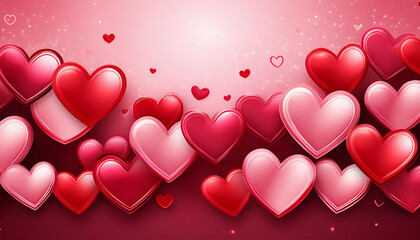 bright red and pink shiny 3d hearts valentines day abstract background  greeting card shiny design