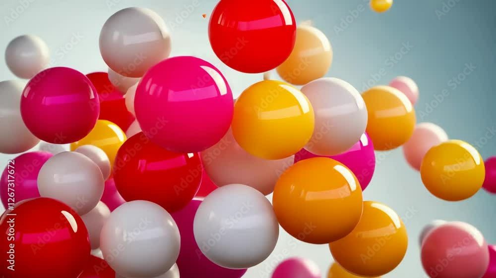 Poster colorful spheres floating in a vibrant abstract composition with dynamic movement and depth percepti