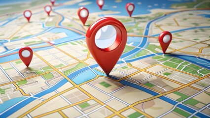 Red Location Pins on a Map