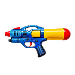 Colorful Plastic Blue Water Gun and red yellow detail on White Background for songkran day