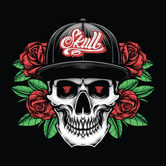 skull with red roses tshirt design