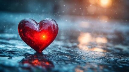 Fototapeta premium Glowing Heart in Winter's Embrace A Moment of Solitude and Warmth