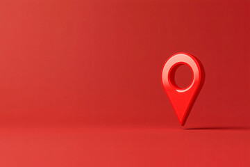 Fototapeta premium Red Pinpoint: A bold, glossy red pin marker stands out against a vivid crimson background, symbolizing location, direction, and the journey ahead. It's perfect for minimalist designs, presentations.