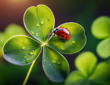 a ladybug perched on top of a rare four leaf clover ideal for illustrations and designs related to nature good fortune or whimsical themes