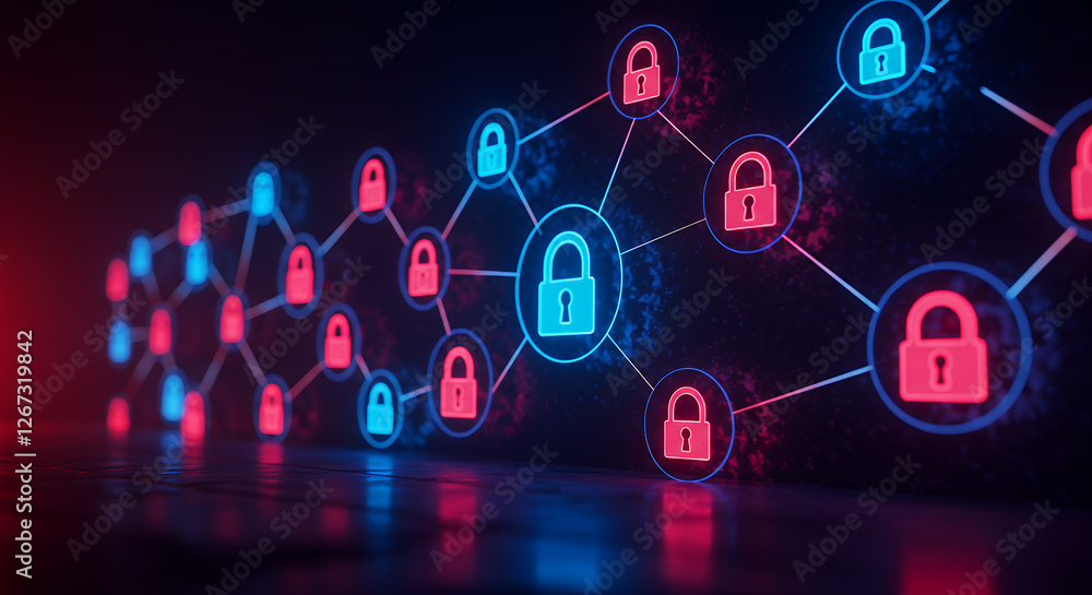 Poster cyber security network: secure data connection, encryption technology, digital protection & online p