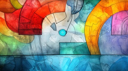 Fototapeta premium Abstract Colorful Painting with Geometric Shapes and Textured Background