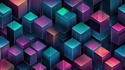 Obraz premium Vibrant Neon Cubes in an Abstract Digital Space with Futuristic Design Elements