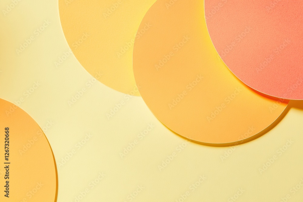 Aufkleber Vibrant circular paper cutouts in warm colors on a soft yellow background create an inviting artistic display. Generative AI