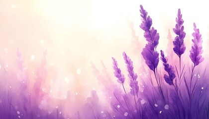 Fototapeta premium Gentle Lavender, Floral Watercolor Illustration With Pastel Colors And Elegant, Dreamy Background