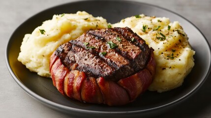 Bacon-Wrapped Filet Mignon with Creamy Mashed Potatoes Delight