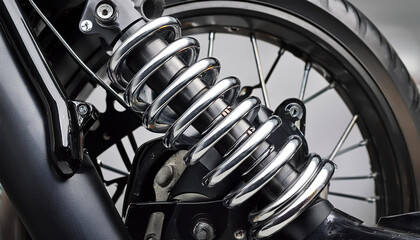 Obraz premium close up shot of a motorcycle s shock absorber useful for automotive or mechanical applications