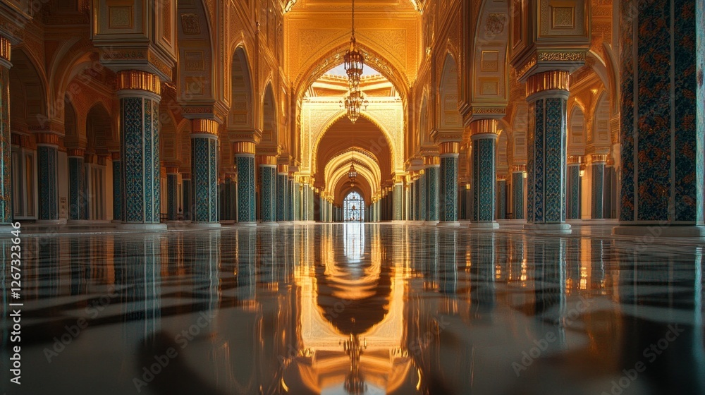 Poster golden light cascades through breathtaking arches, illuminating polished floors and intricate patter