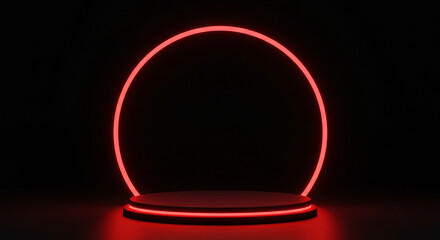 A futuristic, minimalist, abstract red neon circle, glowing in the dark, perfect for a modern, minimalist design