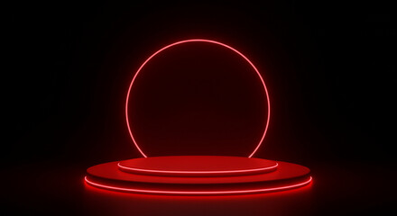 A minimalist, abstract red neon circle on a dark background, with a futuristic feel