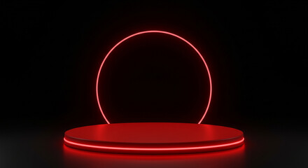 A futuristic, minimalist red neon circle, glowing on a dark background