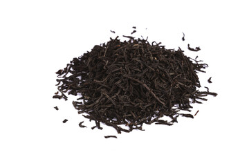 Loose Black Tea Leaves on White Background