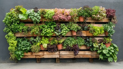 Edible vertical garden installation urban space home decor green close-up sustainable living