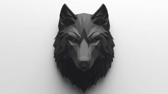 Low poly art of gray wolf head on the white wall. Possible use background