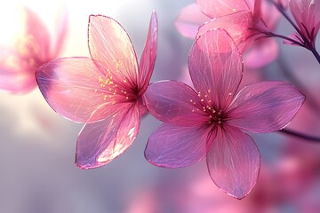 Fototapeta premium Delicate pink cherry blossoms in soft focus, capturing spring's beauty with a serene background