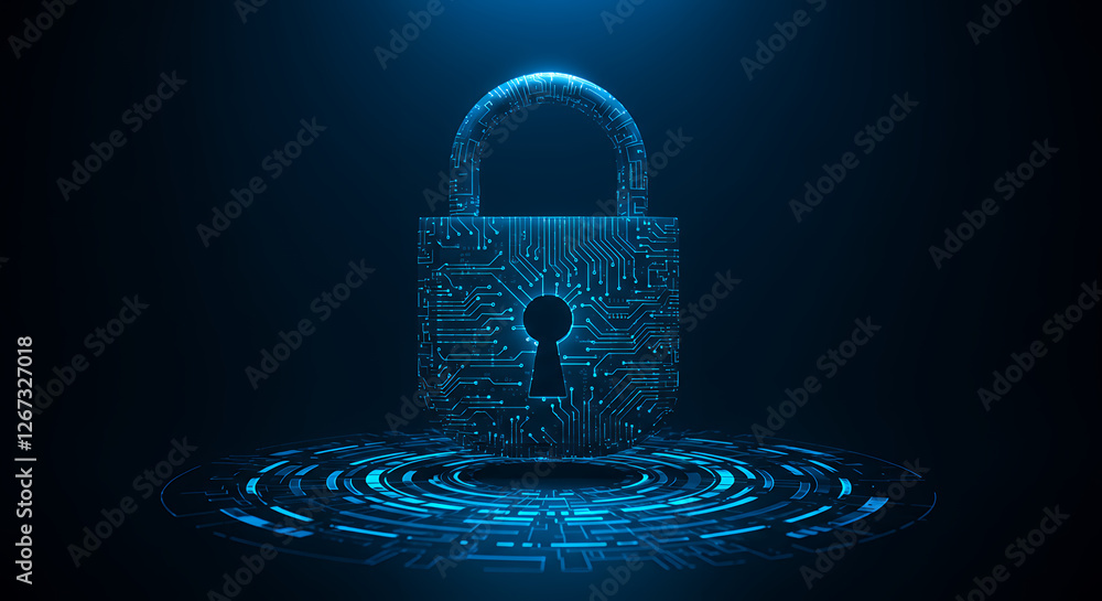 Poster digital fortress: secure data lock & cyber protection. high-tech security, encryption solutions, pri