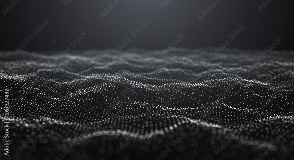 Poster abstract data wave: dotted particle field in motion - modern background design
