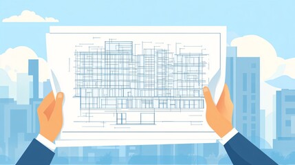 Architect with Blueprint Planning Construction