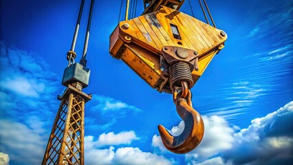 Powerful Crane Arm and Hook Reaching for the Sky - Industrial Construction Stock Photo